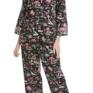 Women's Black and Pink Floral Pajama Set